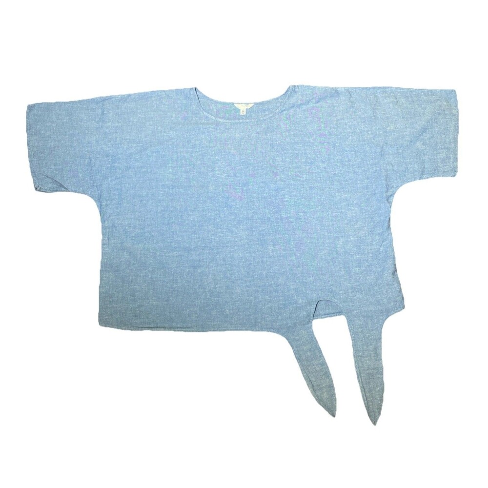 Women’s Time and Tru Short Sleeve Side-Tie Top Blue Denim Like Blouse Size XXL